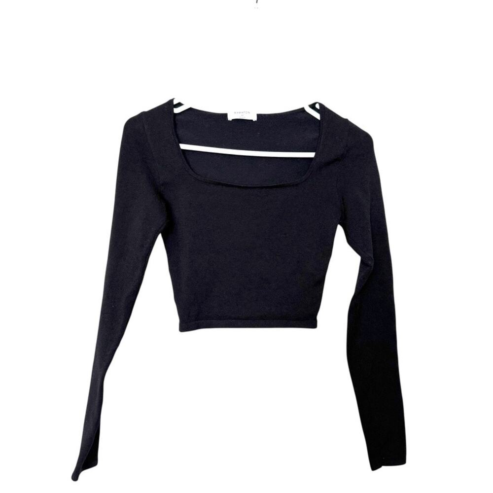 Aritzia Babaton Sculpt Knit Square Neck Cropped Top Stretch Black Women‎ XS